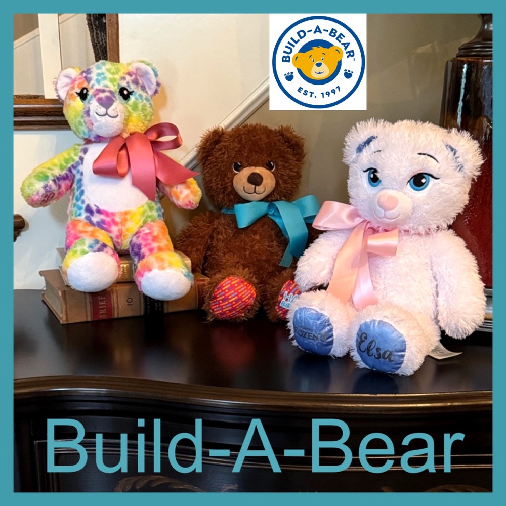 🐻 BUILD-A-BEAR PLUSH TEDDY BEAR SET of 3…Elsa, Birthday, Cheetah Rainbow